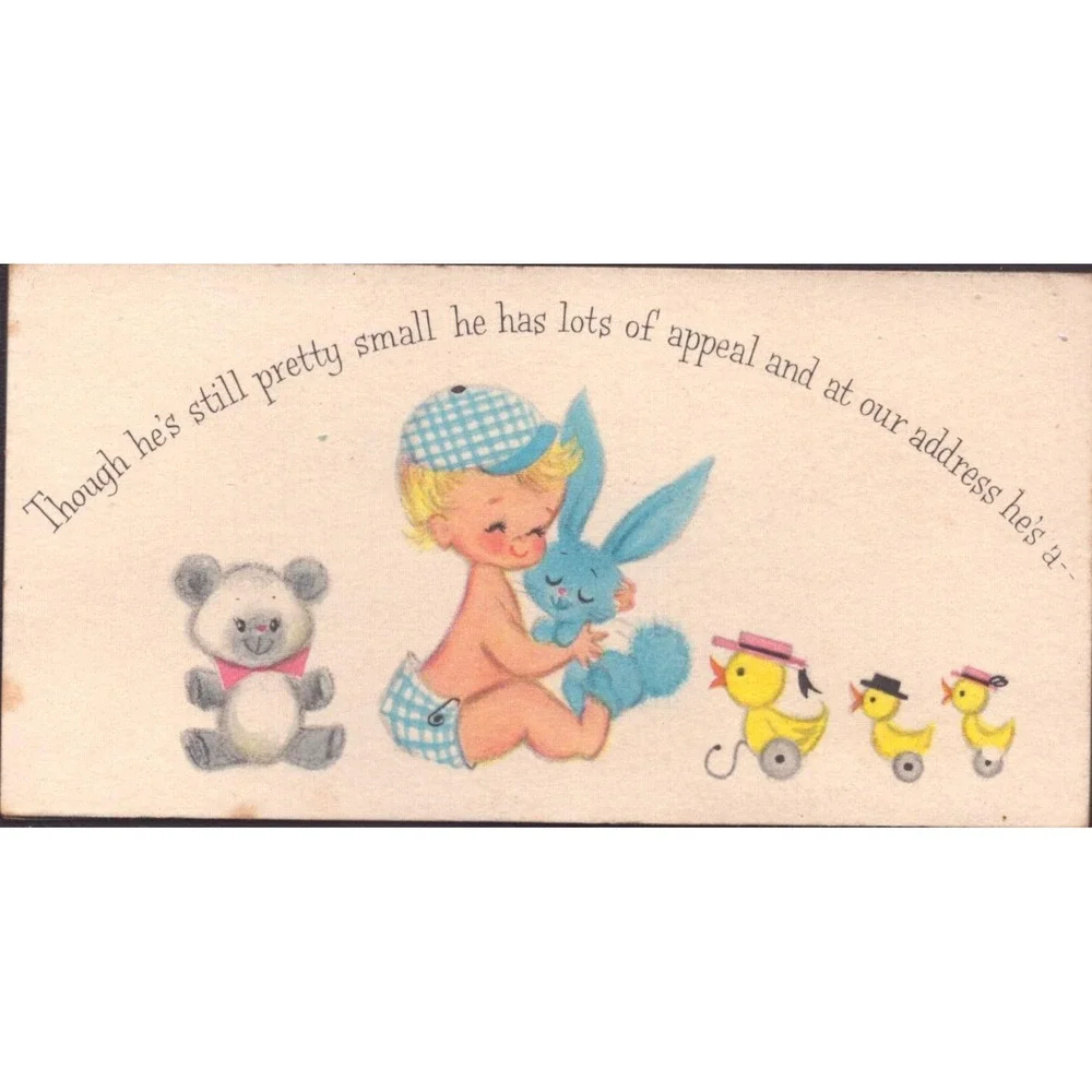 Vintage 1960s Hallmark Baby Boy Birth Announcement Card Mighty Big Wheel